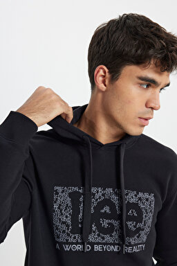 Regular Fit Normal Kesim Kapüşonlu İçi Polarlı Siyah Sweatshirt - Black-L242168001 (görsel 5)