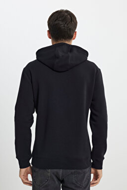 Regular Fit Normal Kesim Kapüşonlu İçi Polarlı Siyah Sweatshirt - Black-L242168001 (görsel 7)