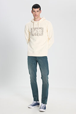Regular Fit Normal Kesim Kapüşonlu Ekru Sweatshirt - Ecru-L242168104 (görsel 3)