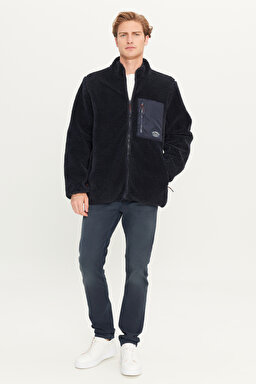 Regular Fit Normal Kesim Fermuarlı Cep Detaylı Lacivert Sherpa Ceket - Navy-L242446410 (görsel 3)