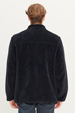 Regular Fit Normal Kesim Fermuarlı Cep Detaylı Lacivert Sherpa Ceket - Navy-L242446410 (görsel 5)