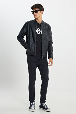 Regular Fit Normal Kesim Fermuarlı Siyah Ceket - Black-L242469001 (görsel 3)