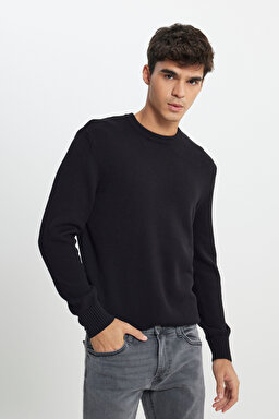 Regular Fit Normal Kesim Bisiklet Yaka Siyah Triko - Black-L242474001