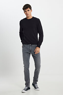 Regular Fit Normal Kesim Bisiklet Yaka Siyah Triko - Black-L242474001 (görsel 2)