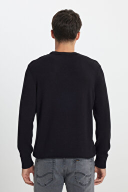 Regular Fit Normal Kesim Bisiklet Yaka Siyah Triko - Black-L242474001 (görsel 3)