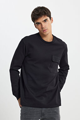 Relaxed Fit Geniş Kesim Bisiklet Yaka Siyah Sweatshirt - Black-L242498001