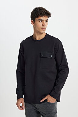 Relaxed Fit Geniş Kesim Bisiklet Yaka Siyah Sweatshirt - Black-L242498001 (görsel 2)