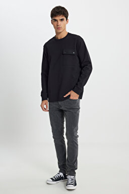Relaxed Fit Geniş Kesim Bisiklet Yaka Siyah Sweatshirt - Black-L242498001 (görsel 3)