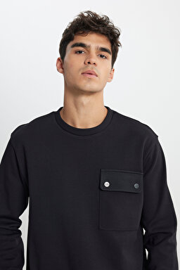 Relaxed Fit Geniş Kesim Bisiklet Yaka Siyah Sweatshirt - Black-L242498001 (görsel 4)