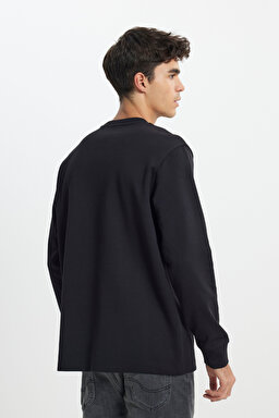 Relaxed Fit Geniş Kesim Bisiklet Yaka Siyah Sweatshirt - Black-L242498001 (görsel 5)