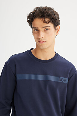 Pamuklu Regular Fit Normal Kesim Bisiklet Yaka Sweatshirt - DarKNavy-L242499411 (görsel 4)