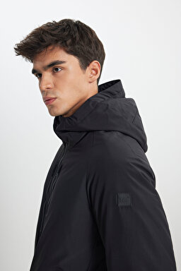 Relaxed Fit Geniş Kesim Kapüşonlu Siyah Parka - Black-L242506001 (görsel 2)