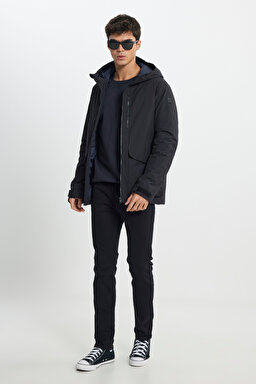 Relaxed Fit Geniş Kesim Kapüşonlu Siyah Parka - Black-L242506001 (görsel 3)