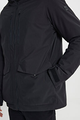 Relaxed Fit Geniş Kesim Kapüşonlu Siyah Parka - Black-L242506001 (görsel 7)