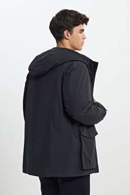 Relaxed Fit Geniş Kesim Kapüşonlu Siyah Parka - Black-L242506001 (görsel 8)