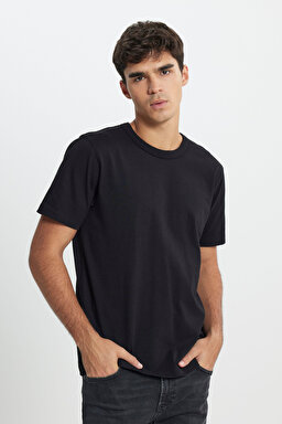 Regular Fit Normal Kesim Bisiklet Yaka %100 Pamuk Siyah Tişört - Black-L242526001 (görsel 2)