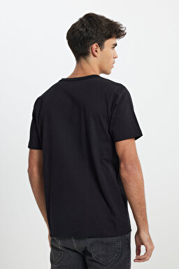 Regular Fit Normal Kesim Bisiklet Yaka %100 Pamuk Siyah Tişört - Black-L242526001 (görsel 5)