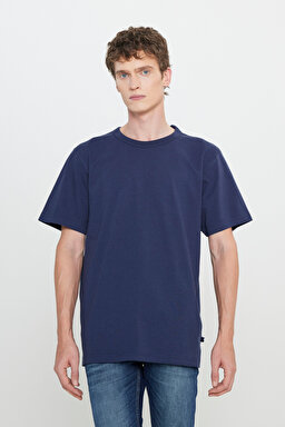 Regular Fit Normal Kesim Bisiklet Yaka %100 Pamuk Lacivert Tişört - Navy-L242526410 (görsel 2)