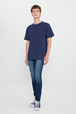 Regular Fit Normal Kesim Bisiklet Yaka %100 Pamuk Lacivert Tişört - Navy-L242526410 (görsel 3)
