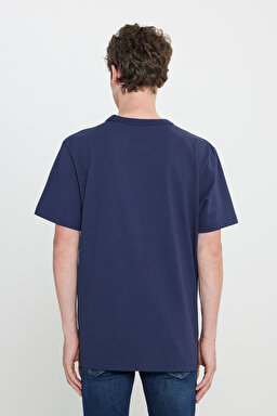 Regular Fit Normal Kesim Bisiklet Yaka %100 Pamuk Lacivert Tişört - Navy-L242526410 (görsel 5)