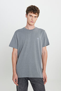 Regular Fit Normal Kesim Bisiklet Yaka Gri Melanj Tişört - Graphite-L242540B86