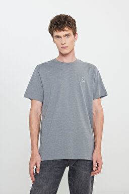 Regular Fit Normal Kesim Bisiklet Yaka Gri Melanj Tişört - Graphite-L242540B86 (görsel 2)
