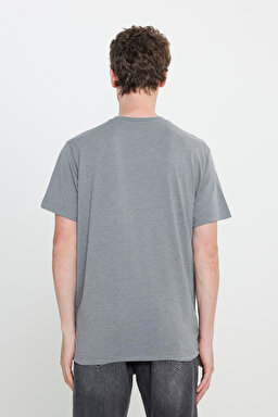 Regular Fit Normal Kesim Bisiklet Yaka Gri Melanj Tişört - Graphite-L242540B86 (görsel 5)