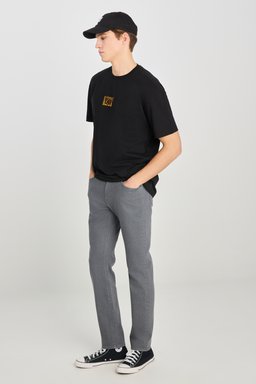 Regular Fit Normal Kesim Bisiklet Yaka Lacivert Tişört - Black-L242543001 (görsel 3)