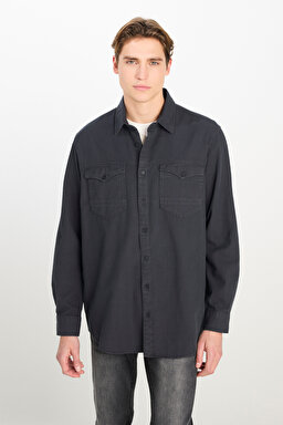 Regular Fit Normal Kesim %100 Pamuk Gömlek Ceket - Anthracite-L242546003