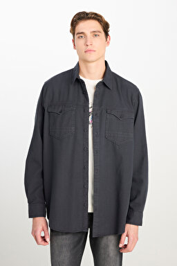 Regular Fit Normal Kesim %100 Pamuk Gömlek Ceket - Anthracite-L242546003 (görsel 2)