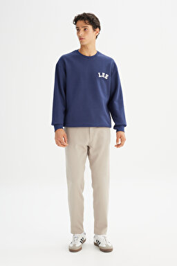 Pamuklu Relaxed Fit Bisiklet Yaka İçi Polarlı Logo Detaylı Sweatshirt - Navy-L242547410 (görsel 2)