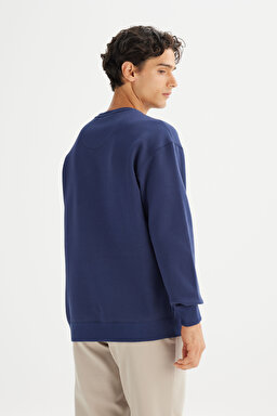Pamuklu Relaxed Fit Bisiklet Yaka İçi Polarlı Logo Detaylı Sweatshirt - Navy-L242547410 (görsel 5)