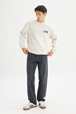 Pamuklu Relaxed Fit Rahat Kesim Şardonlu Bisiklet Yaka Logo Detaylı Sweatshirt - Sand-L242547755 (görsel 2)