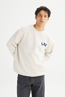 Pamuklu Relaxed Fit Rahat Kesim Şardonlu Bisiklet Yaka Logo Detaylı Sweatshirt - Sand-L242547755 (görsel 3)