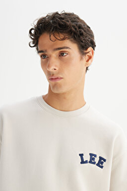 Pamuklu Relaxed Fit Rahat Kesim Şardonlu Bisiklet Yaka Logo Detaylı Sweatshirt - Sand-L242547755 (görsel 4)