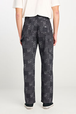 %100 Pamuk Carpenter Fit Geniş Kesim Desenli Siyah Pantolon - Black-L2510058001 (görsel 5)