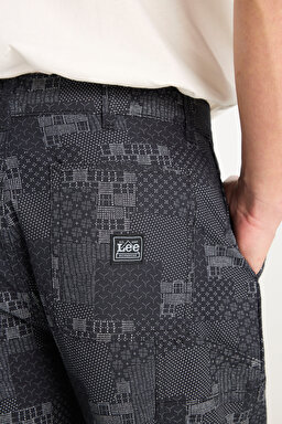 %100 Pamuk Carpenter Fit Geniş Kesim Desenli Siyah Pantolon - Black-L2510058001 (görsel 7)