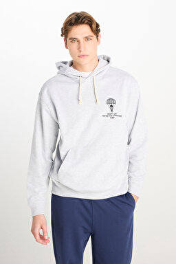 Loose Fit Rahat Kesim Kapüşonlu Gri Melanj Sweatshirt - Gray Melange-L251008436