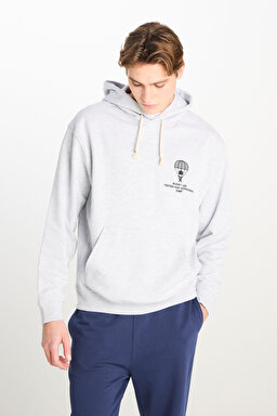 Loose Fit Rahat Kesim Kapüşonlu Gri Melanj Sweatshirt - Gray Melange-L251008436 (görsel 2)