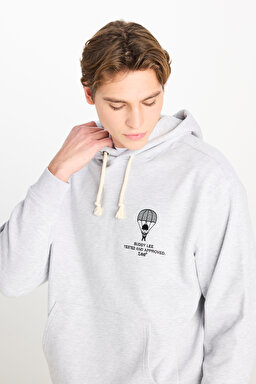 Loose Fit Rahat Kesim Kapüşonlu Gri Melanj Sweatshirt - Gray Melange-L251008436 (görsel 4)