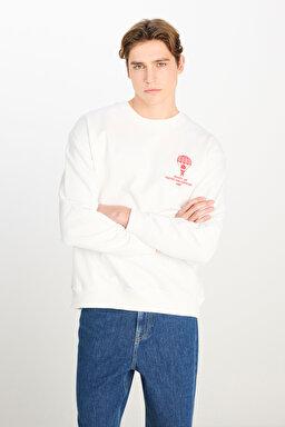 Loose Fit Rahat Kesim Bisiklet Yaka Beyaz Sweatshirt - White-L2510085100
