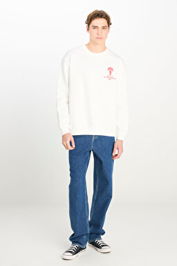 Loose Fit Rahat Kesim Bisiklet Yaka Beyaz Sweatshirt - White-L2510085100 (görsel 3)