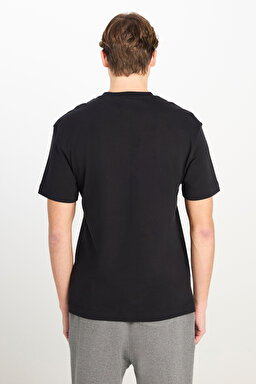 %100 Pamuk Relaxed Fit Geniş Kesim Bisiklet Yaka Siyah Tişört - Black-L2510086001 (görsel 5)
