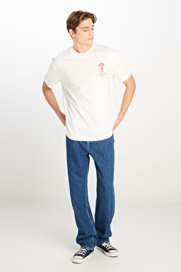 %100 Pamuk Relaxed Fit Geniş Kesim Bisiklet Yaka Beyaz Tişört - White-L2510086100 (görsel 3)