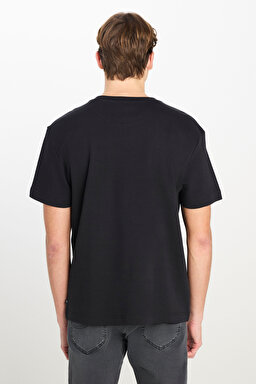 %100 Pamuk Relaxed Fit Geniş Kesim Bisiklet Yaka Siyah Basic T-shirt - Black-L2510096001 (görsel 5)