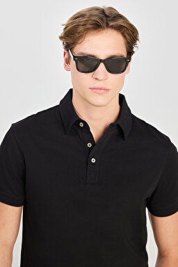 %100 Pamuk Regular Fit Normal Kesim Siyah Polo Yaka Tişört - Black-L2510123001 (görsel 4)