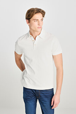 %100 Pamuk Regular Fit Normal Kesim Ekru Polo Yaka Tişört - Ecru-L2510123104 (görsel 2)