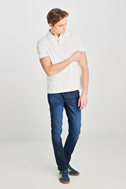 %100 Pamuk Regular Fit Normal Kesim Ekru Polo Yaka Tişört - Ecru-L2510123104 (görsel 3)
