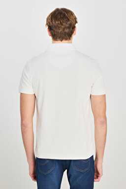 %100 Pamuk Regular Fit Normal Kesim Ekru Polo Yaka Tişört - Ecru-L2510123104 (görsel 5)