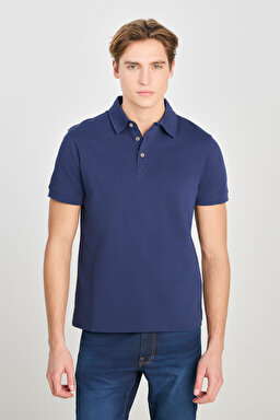 %100 Pamuk Regular Fit Normal Kesim Lacivert Polo Yaka Tişört - Navy-L2510123410